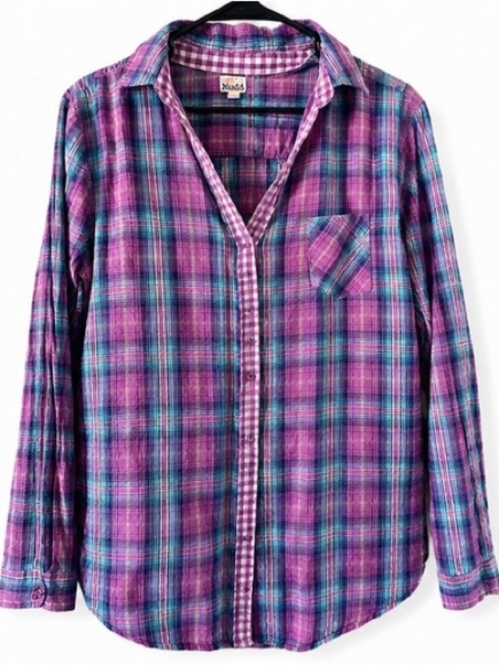 Mudd Pink, Purple & Teal Plaid Girls' Button-Down Shirt